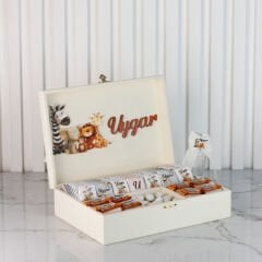 Safari Temalı Çikolata, Üçlü Çerçeve Seti, Mini Cam Kolonya, Kartlı Açacaklı Magnet