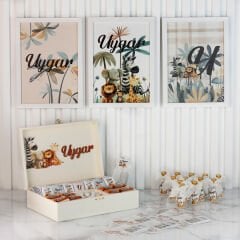 Safari Temalı Çikolata, Üçlü Çerçeve Seti, Mini Cam Kolonya, Kartlı Açacaklı Magnet