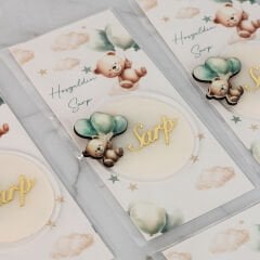 Ayı Temalı Çikolata, Kartlı Şeffaf Pleksi Magnet ve Takı Yastığı