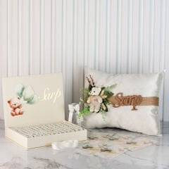 Ayı Temalı Çikolata, Kartlı Şeffaf Pleksi Magnet ve Takı Yastığı