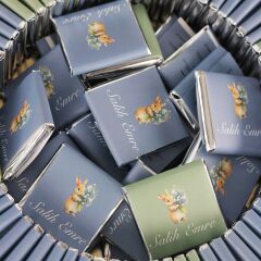 Tavşan Temalı Erkek Bebek Çikolatası, Mini Cam Kolonya, Metal Mum ve Kapı Süsü