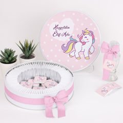 Unicorn Temalı Baskılı Metal Kutuda Kız Bebek Çikolatası