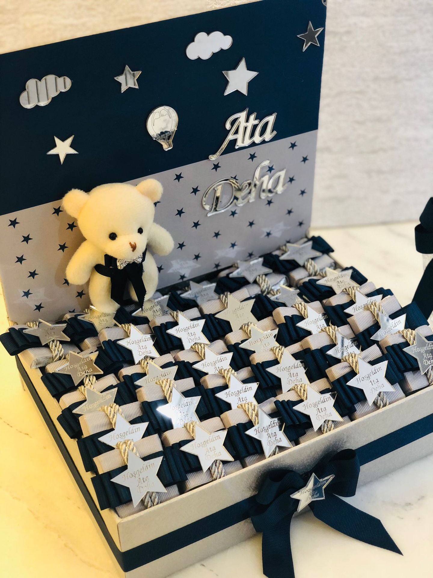 Ayıcık Temalı Standlı Kutuda Erkek Bebek Çikolatası