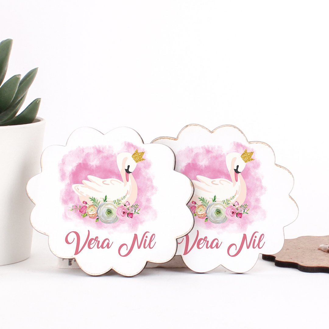 Kuğu Temalı Direkt Baskılı Ahşap Kız Bebek Magneti