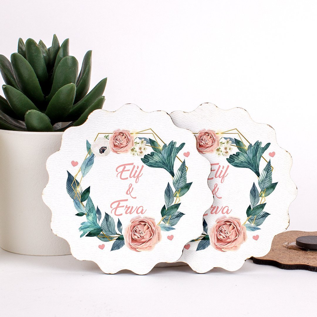 Çiçek Temalı Direkt Baskılı Ahşap Kız Bebek Magneti