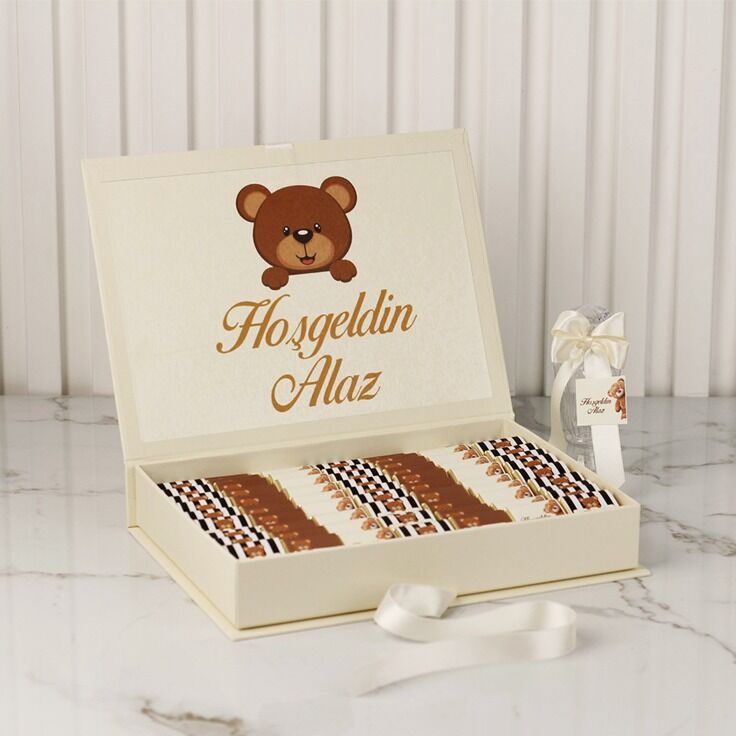 Ayıcık Temalı Dikdörtgen Kutuda Erkek Bebek Çikolatası