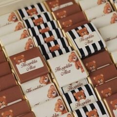 Ayıcık Temalı Dikdörtgen Kutuda Erkek Bebek Çikolatası