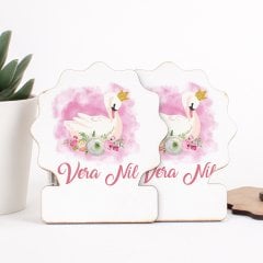 Kuğu Temalı Direkt Baskılı Ahşap Kız Bebek Magneti