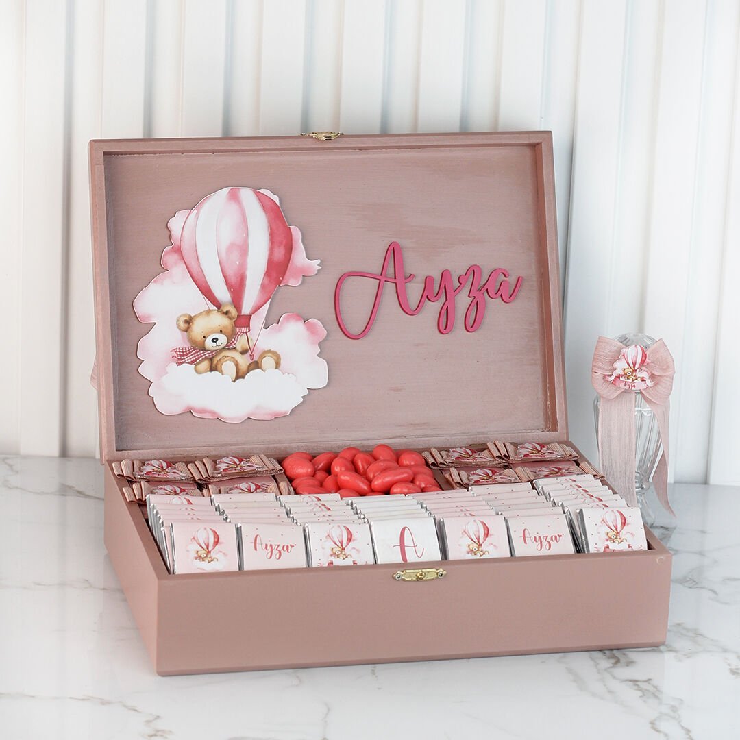 Ayıcık Temalı Ahşap Kutuda Bebek Çikolatası