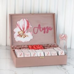 Ayıcık Temalı Ahşap Kutuda Bebek Çikolatası