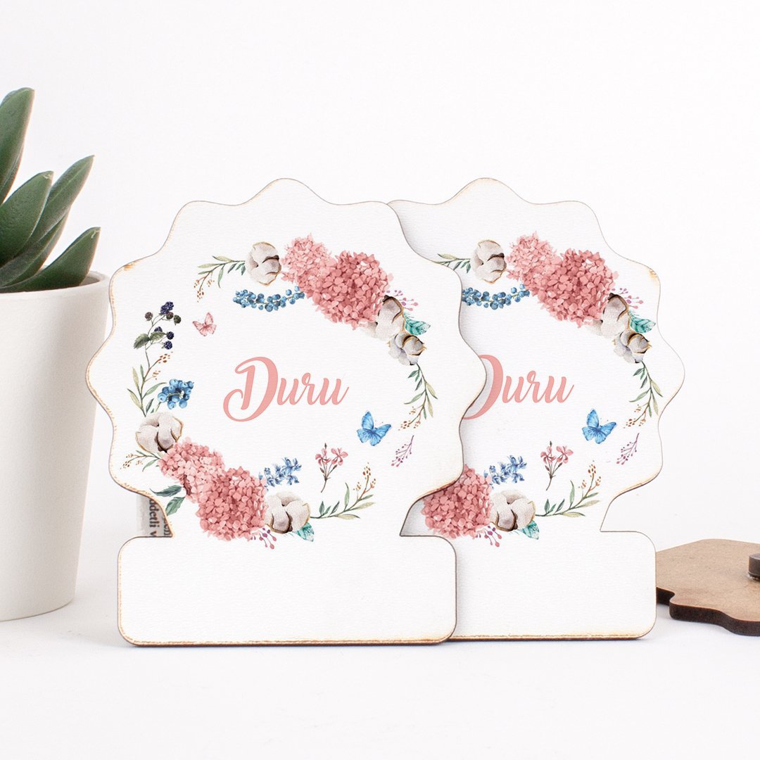 Çiçek Temalı Direkt Baskılı Ahşap Kız Bebek Magneti