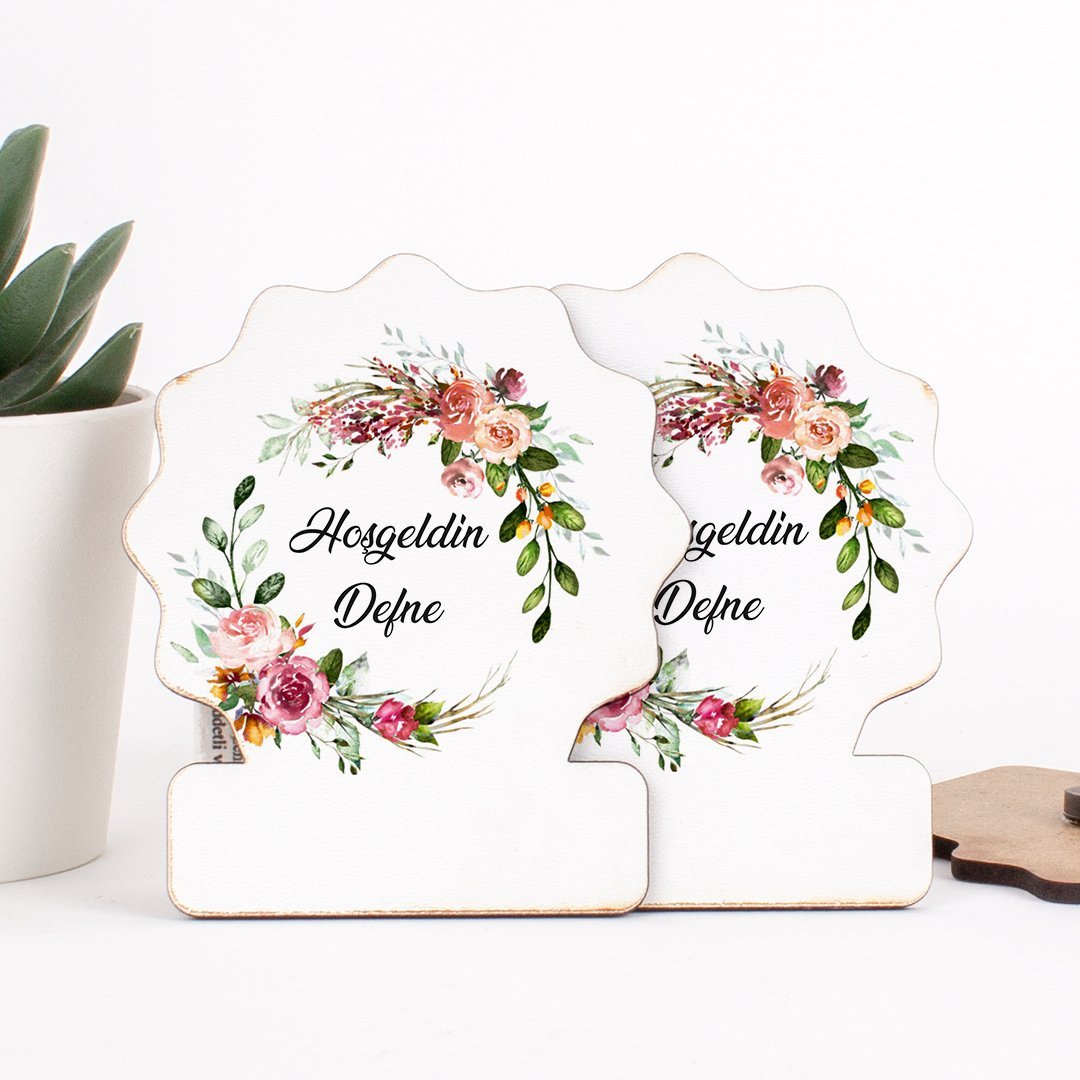 Çiçek Temalı Direkt Baskılı Ahşap Kız Bebek Magneti