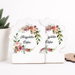 Çiçek Temalı Direkt Baskılı Ahşap Kız Bebek Magneti