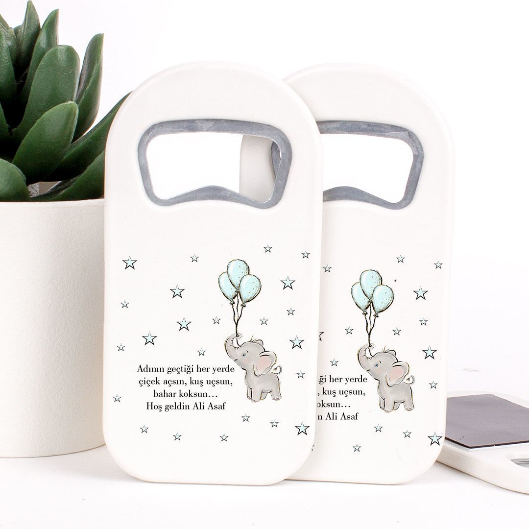 Fil Temalı Açacaklı Direkt Baskılı Erkek Bebek Magneti