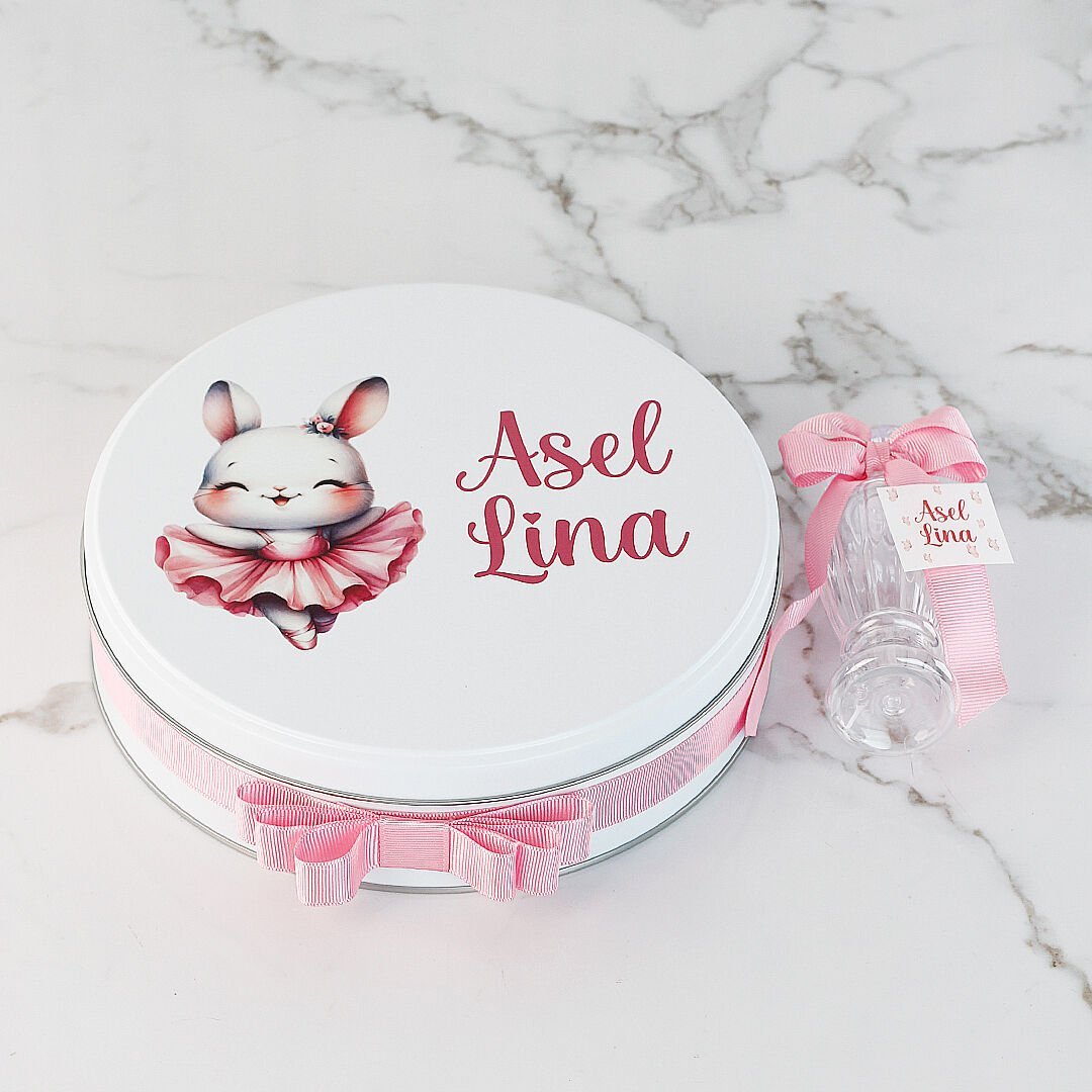 Pembe Tavşan Temalı Baskılı Metal Kutuda Kız Bebek Çikolatası(Kopya)