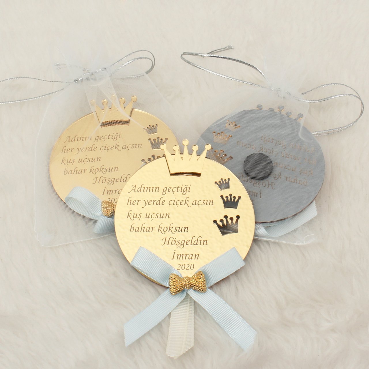 Taç Temalı Aynalı Erkek Bebek Magneti