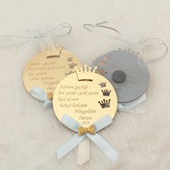 Taç Temalı Aynalı Erkek Bebek Magneti