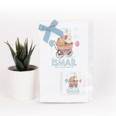 Bebek Arabası Temalı Kartlı Erkek Bebek Çikolatası