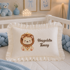 Aslan Temalı İsme Özel Fırfırlı Erkek Bebek Takı Yastığı