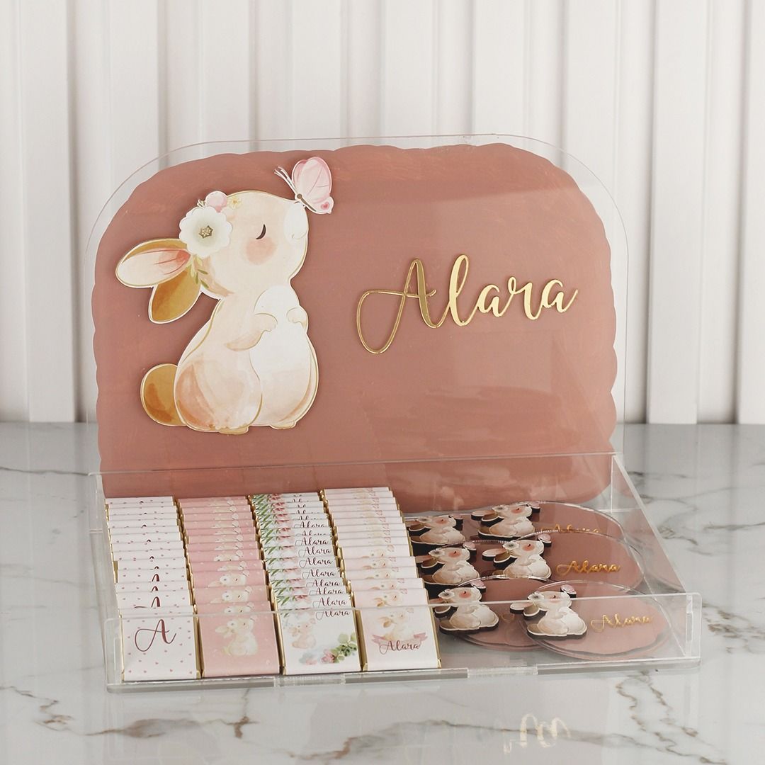 Tavşan Temalı Çikolata,  Şeffaf Kartlı Magnet ve Kapı Süsü