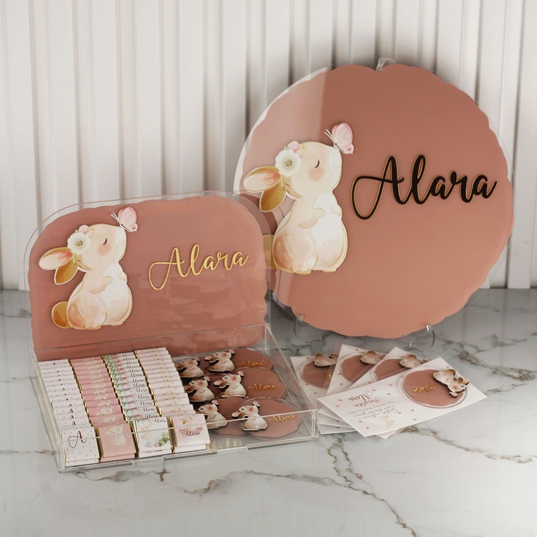 Tavşan Temalı Çikolata,  Şeffaf Kartlı Magnet ve Kapı Süsü