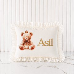 Ayıcık Temalı İsme Özel Fırfırlı Erkek Bebek Takı Yastığı