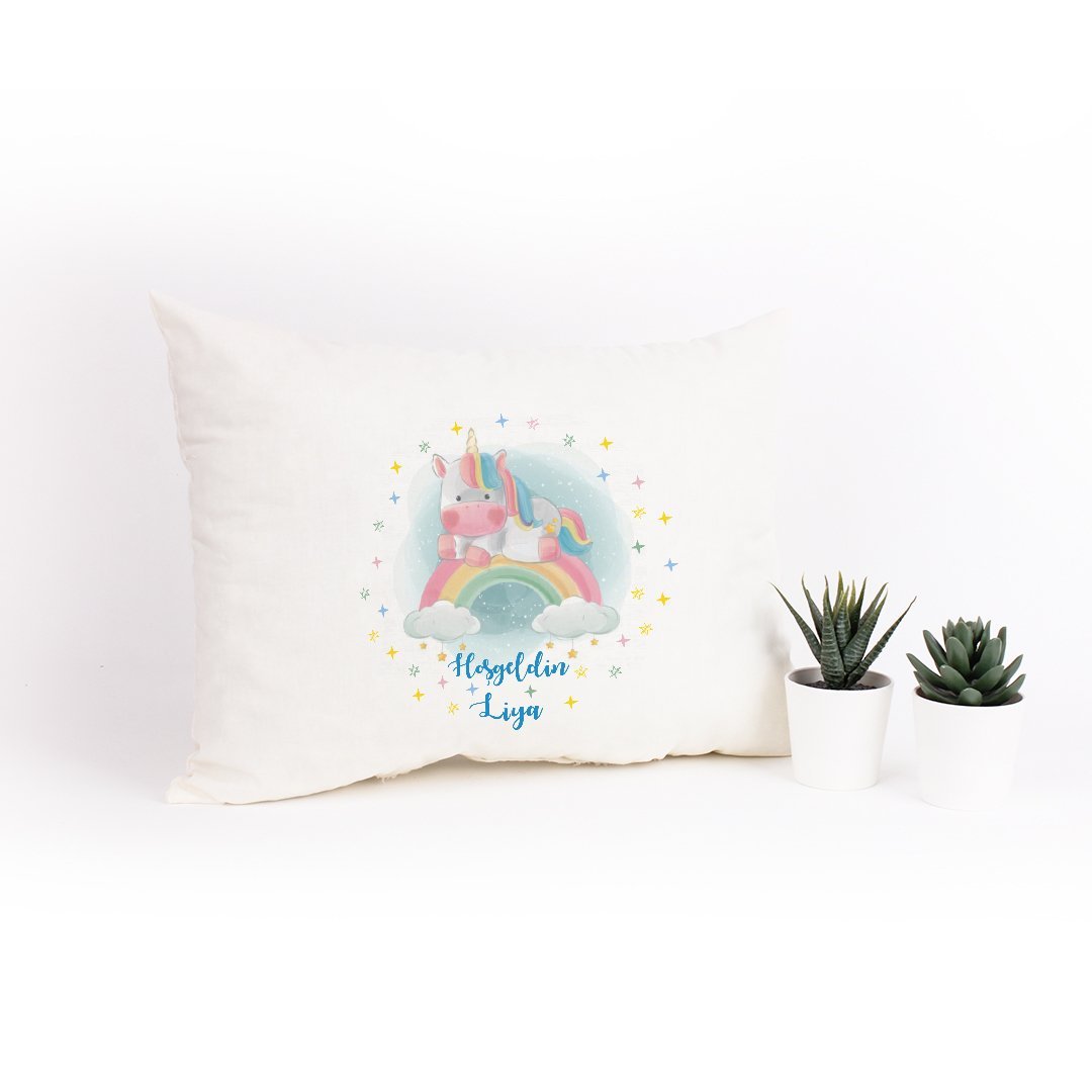 Unicorn Temalı İsme Özel Kız Bebek Takı Yastığı