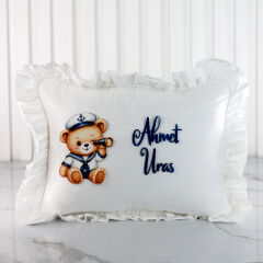 Denizci Temalı İsme Özel Fırfırlı Erkek Bebek Takı Yastığı