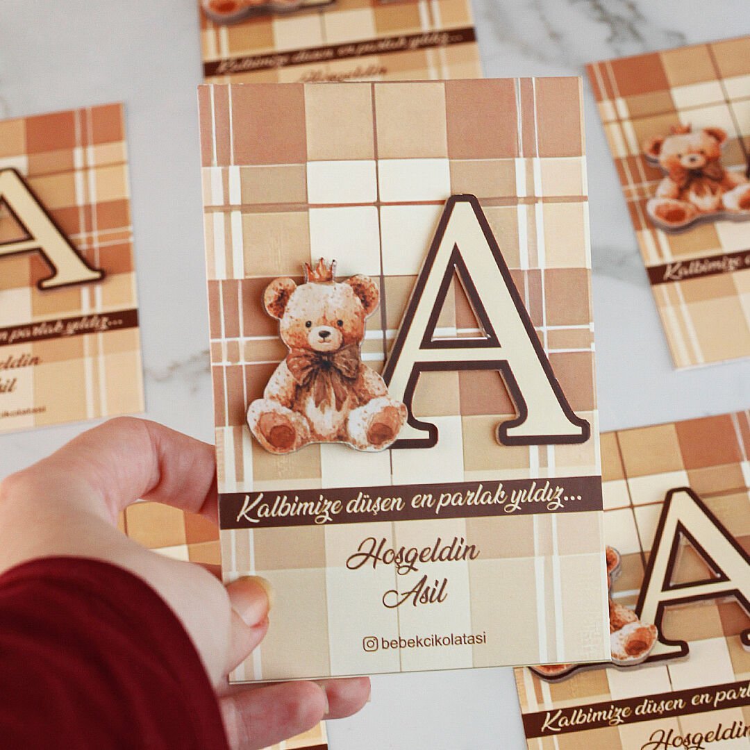 Ayıcık Temalı Erkek Bebek Kartlı Pleksi Magnet