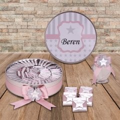 Yıldız Temalı Baskılı Metal Kutuda Kız Bebek Çikolatası