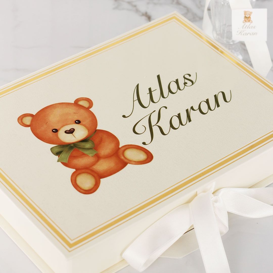 Ayıcık Temalı Dikdörtgen Kutuda Erkek Bebek Çikolatası