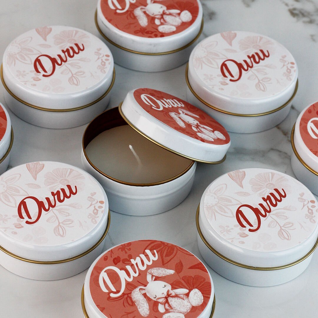 Tavşan Temalı Kız Bebek Metal Mum