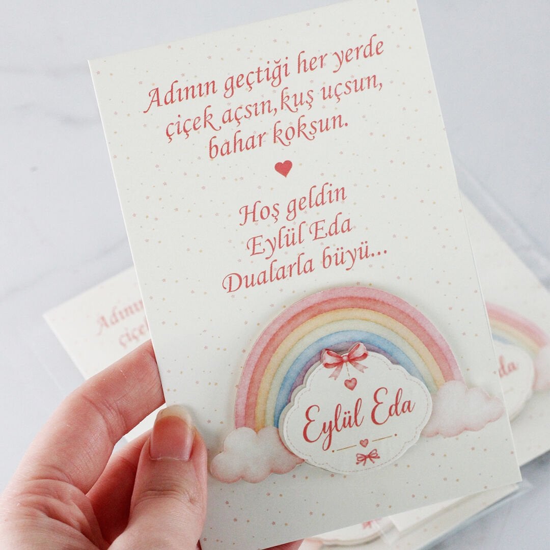 Gökkuşağı Temalı Kartlı Kız Bebek Magneti