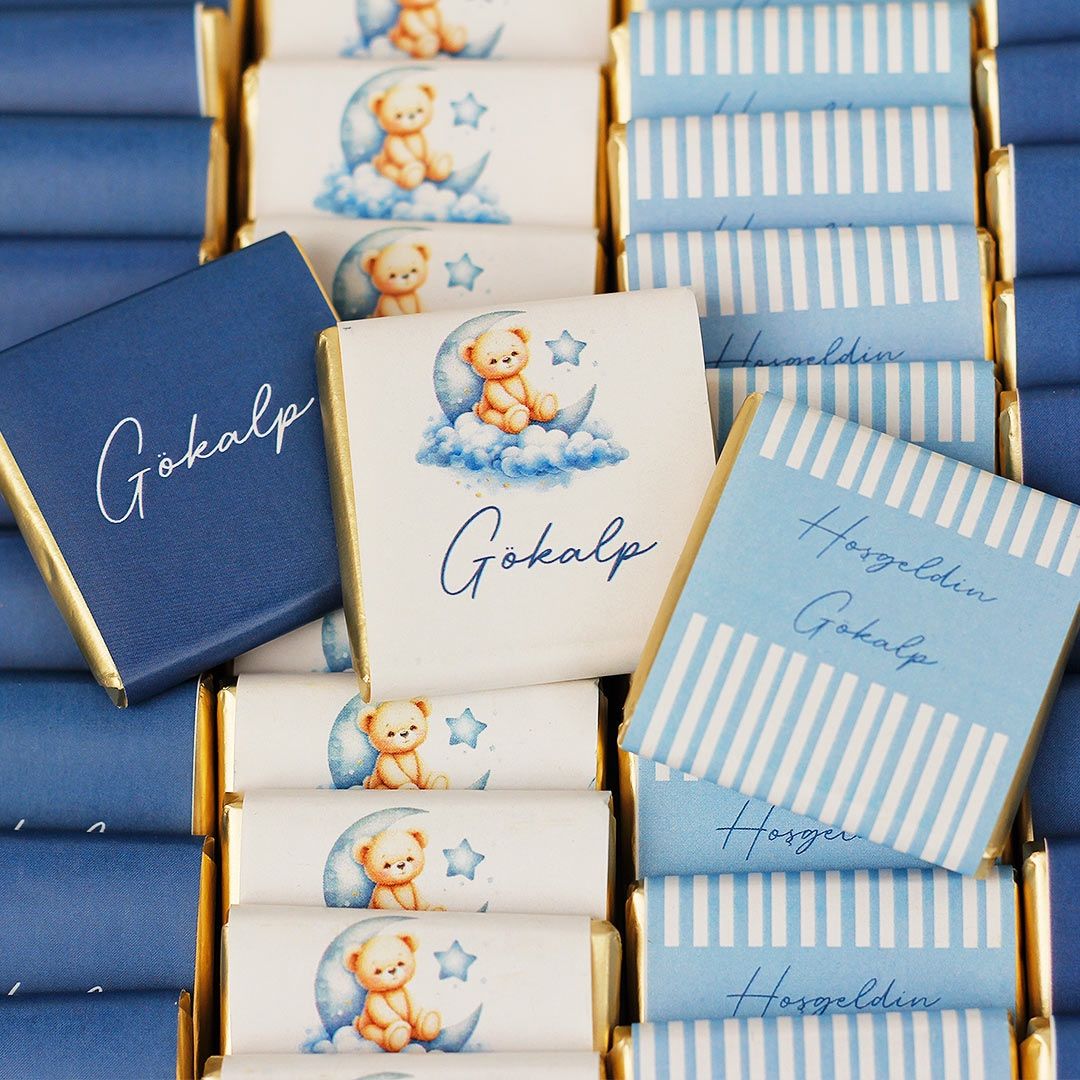 Ayıcık Temalı Dikdörtgen Kutuda Erkek Bebek Çikolatası