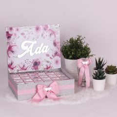 Çiçek Temalı Standlı Kutuda Kız Bebek Çikolatası