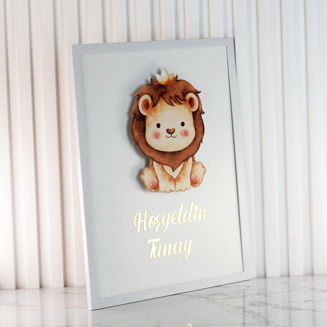Aslan Temalı Ledli Çerçeveli Kapı Süsü