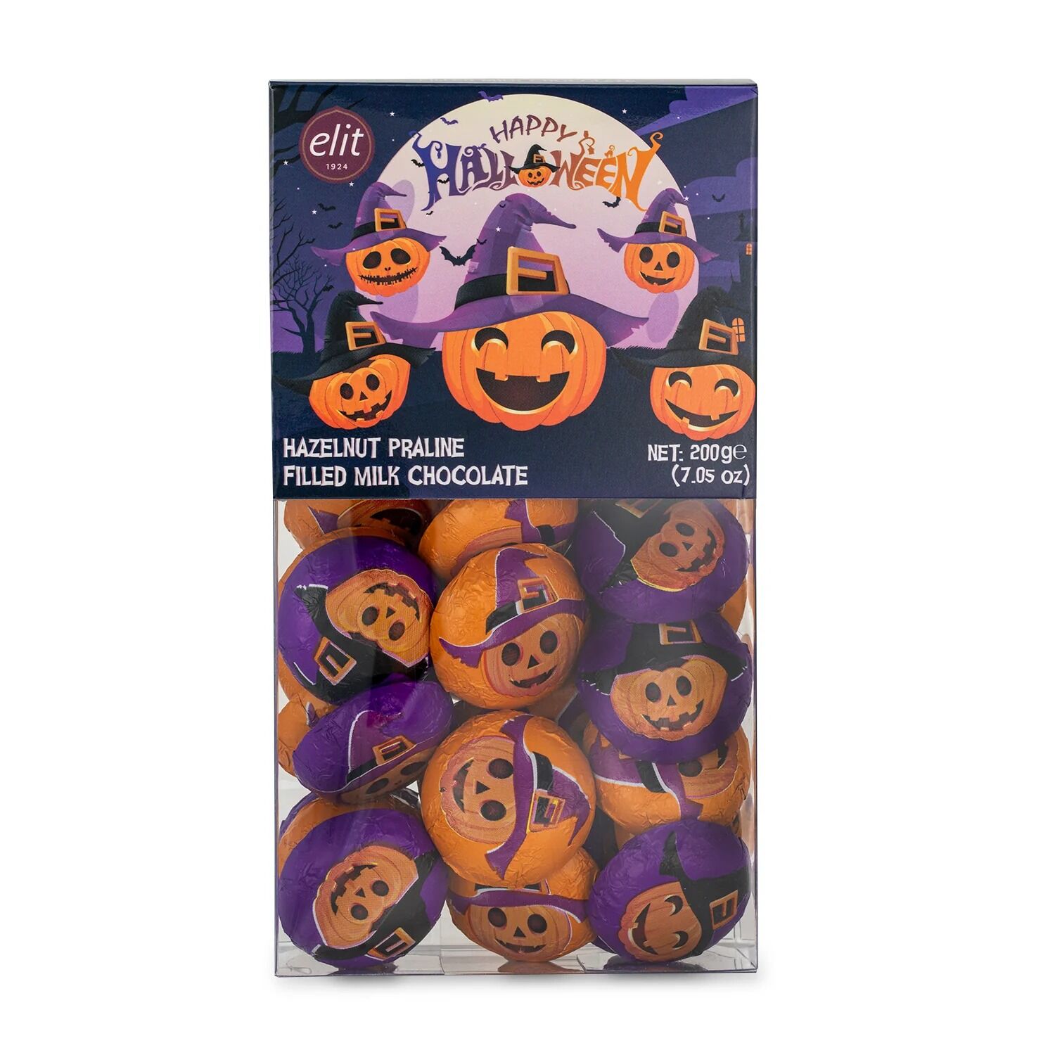 Halloween Emoji Pralin Dolgulu Sütlü Çikolata Asetat Kutu 200g Glutensiz