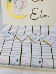 Fil Temalı Dikdörtgen Kutuda Erkek Bebek Çikolatası