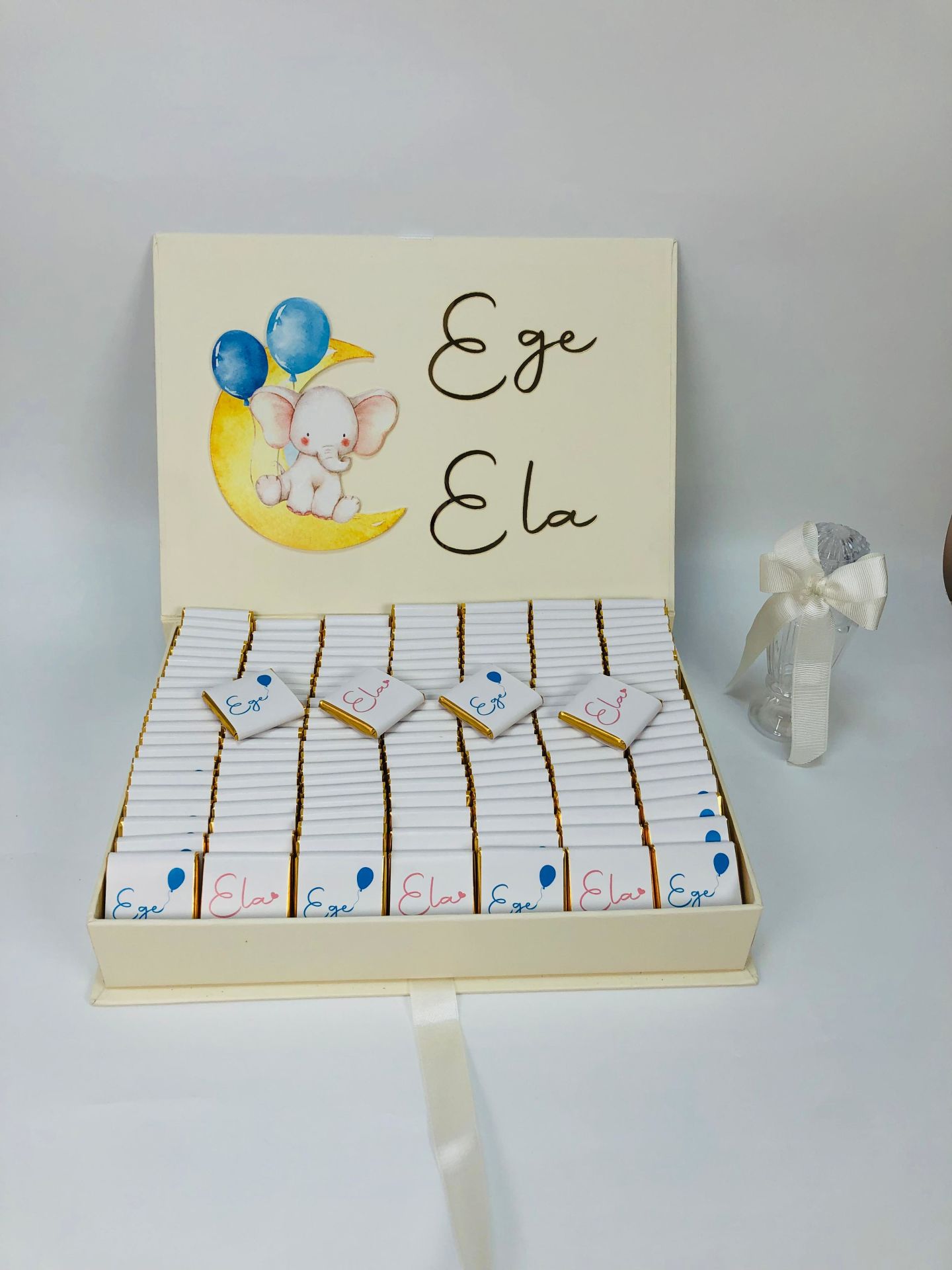 Fil Temalı Dikdörtgen Kutuda Erkek Bebek Çikolatası