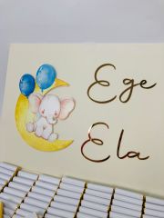 Fil Temalı Dikdörtgen Kutuda Erkek Bebek Çikolatası