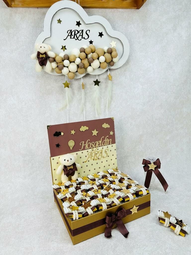 Ayıcık Temalı Pleksili Çikolata ve Kapı Süsü