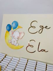 İkizler Temalı Dikdörtgen Kutuda Kız Bebek Çikolatası