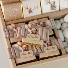 Ayı Temalı Ahşap Kutuda Erkek Bebek Çikolatası