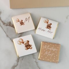 Ayı Temalı Ahşap Kutuda Erkek Bebek Çikolatası