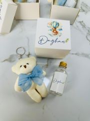Ayıcık Temalı Kutuda Mini Cam Kolonya ve Ayıcıklı Anahtarlık