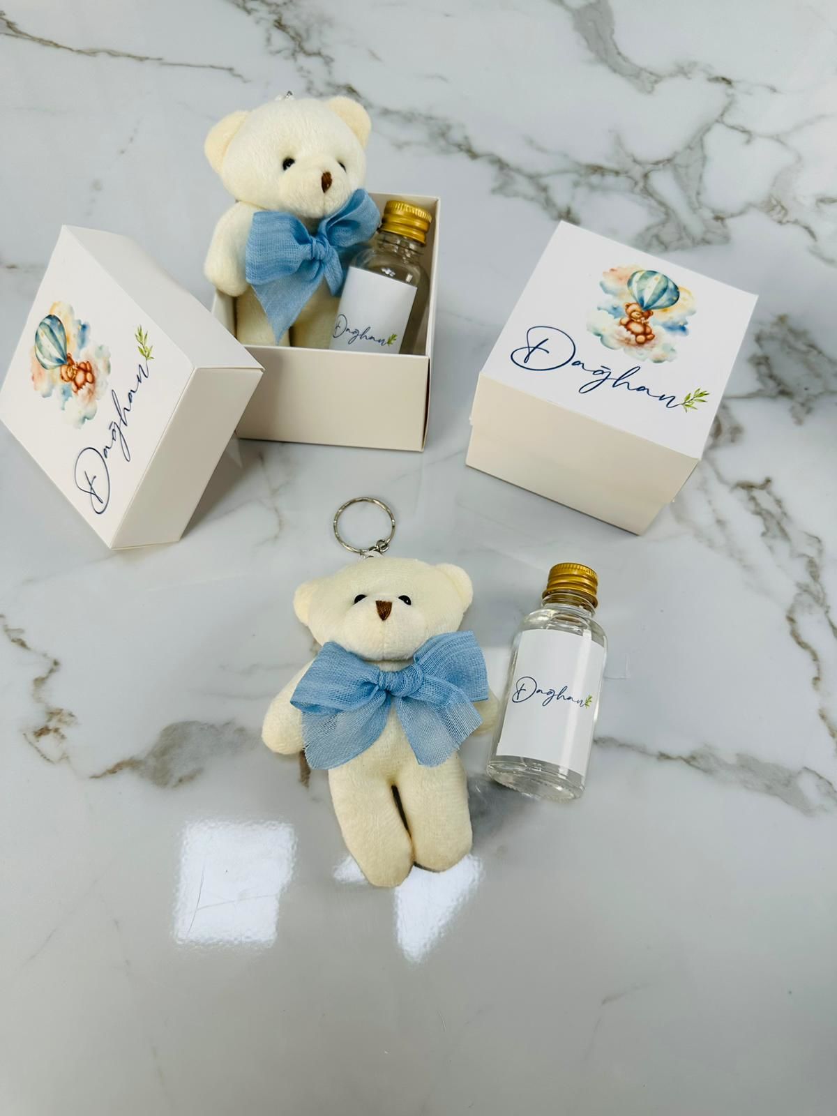 Ayıcık Temalı Kutuda Mini Cam Kolonya ve Ayıcıklı Anahtarlık