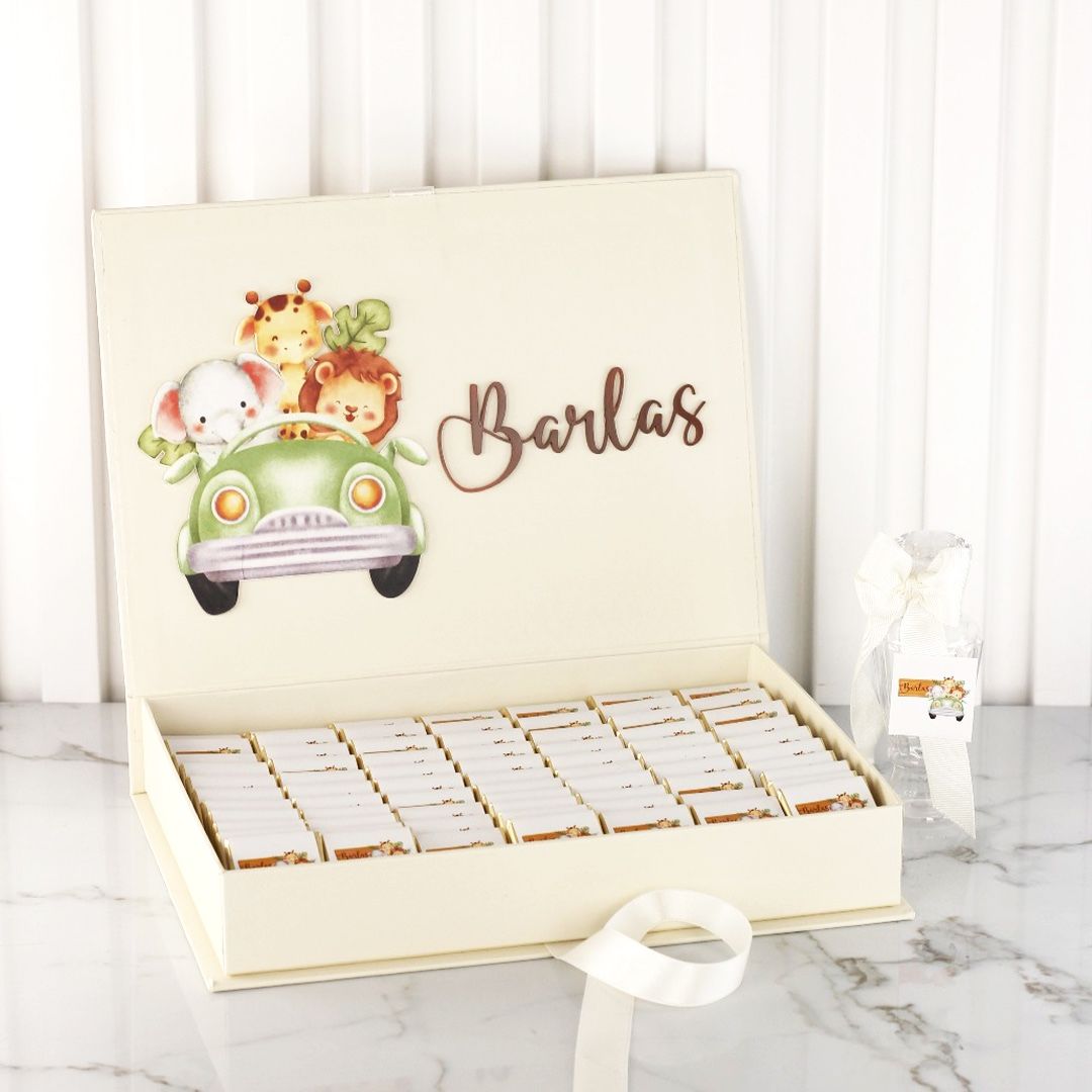 Hayvan Temalı Dikdörtgen Kutuda Erkek Bebek Çikolatası