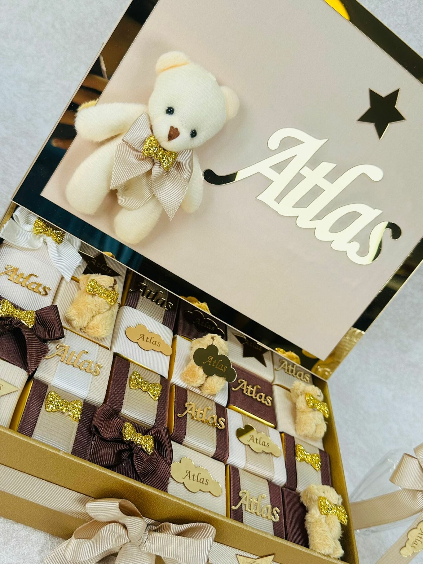 Ayıcık Temalı Standlı Kutuda Erkek Bebek Çikolatası