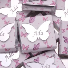 Kelebek Temalı Baskılı Metal Kutuda Kız Bebek Çikolatası