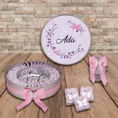 Kelebek Temalı Baskılı Metal Kutuda Kız Bebek Çikolatası